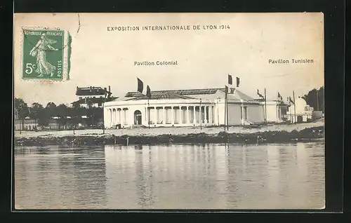 AK Lyon, Exposition Internationale 1914, Pavillon Colonial et Pavillon Tunisien