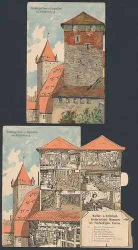 Mechanische-AK Nürnberg, Fünfeckiger Turm mit Luginsland und Kaiserstallung, Aufklappen erlaubt Blick ins Museum