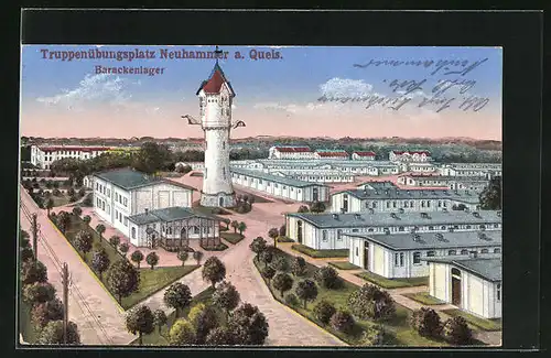 AK Neuhammer a. Queis, Truppenübungsplatz, Barackenlager mit Wasserturm