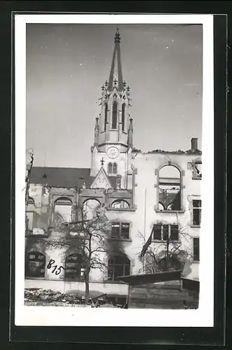 Foto-AK Schaffhausen, Vereinshaus u. kath. Kirche St. Maria, Fäsenstaubpromenade, nach der Bombardierung 1944