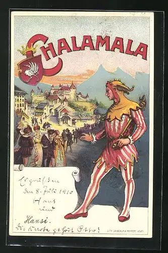 Lithographie Gruyères, Chalamala, Karneval, Narr