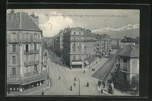 AK Grenoble, Rue Beranger, Cours Lafontaine et Chaine des Alpes