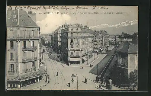 AK Grenoble, Rue Beranger, Cours Lafontaine et Chaine des Alpes