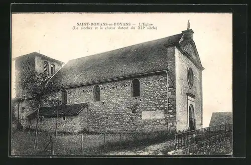 AK Saint-Romans-en-Royans, L`Eglise, Le clocher et le choer dantent du XIIe siecle