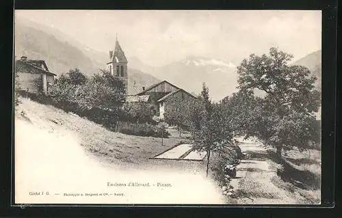 AK Pinsot, Ortspartie mit Kirchturm, L'Eglise