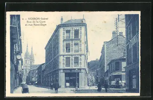 AK Voiron, Rue de la Gare et rue Rose-Sage