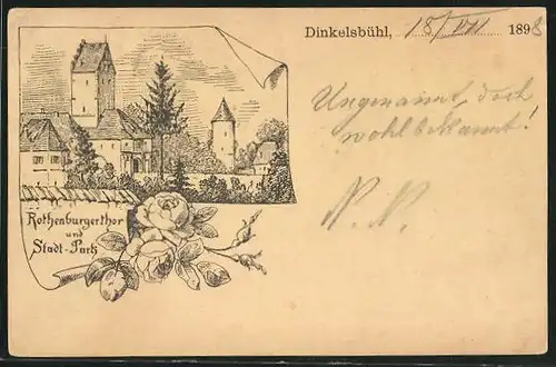 Lithographie Dinkelsbühl, Rothenburgerthor und Stadtpark, früher Druck