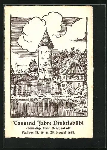 Künstler-AK Dinkelsbühl, Festkarte Tausend Jahre Dinkelsbühl 1928, an der historischen Stadtmauer