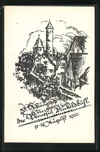 Künstler-AK Dinkelsbühl, 35. Stiftungsfest der Vernesia 1922, an der alten Stadtmauer