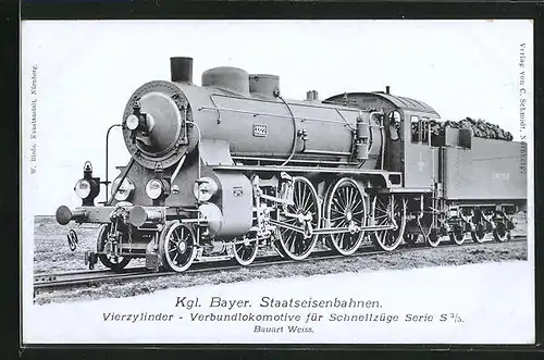 AK Vierzylinder-Verbundlokomotive für Schnellzüge, Kgl. Bayer. Staatseisenbahnen