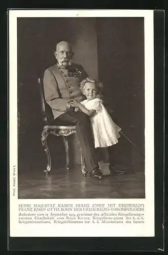 AK Kaiser Franz Josef I. von Österreich m. Erzherzog Franz Josef Otto, Sohn des Erzherzog-Thronfolgers, im Jahre 1914