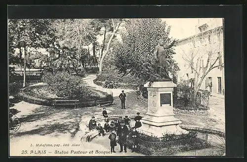 AK Alais, Le Bosquet et la Statue Pasteur