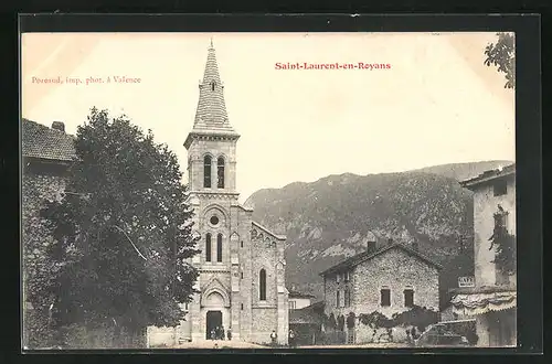 AK Saint-Laurent-en-Royans, Ortspartie mit Kirche