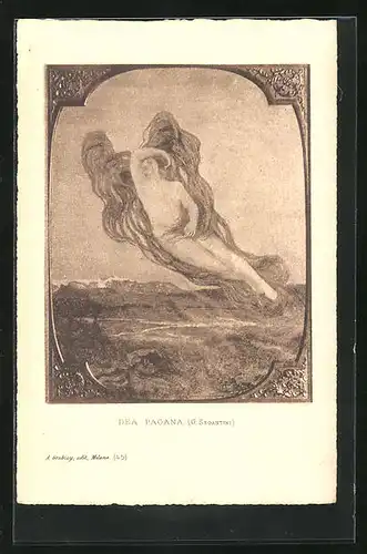 Künstler-AK Giovanni Segantini: Dea Pagana, nackte Frau mit wehenden Flügeln über Gebirgslandschaft