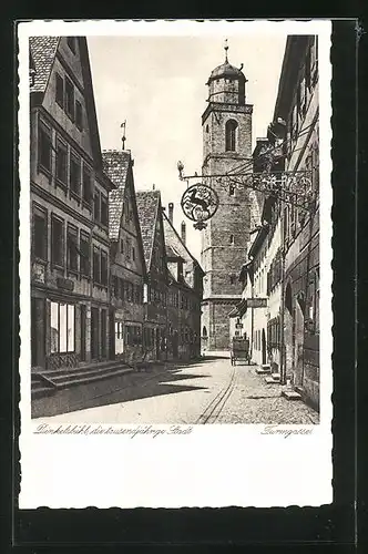 AK Dinkelsbühl, Gasthaus Brauner Hirsch, Strasse Turmgasse, Turm der St. Georgskirche