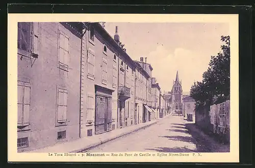 AK Mazamet, Rue du Pont de Caville et Eglise Notre-Dame