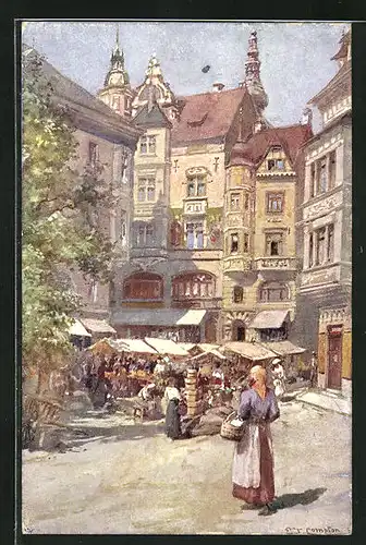 Künstler-AK Edward Theodore Compton: Klagenfurt, Obstplatz