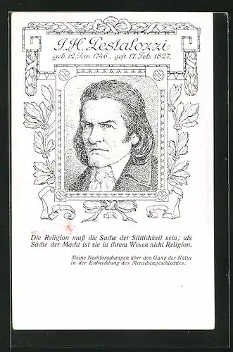 Künstler-AK Portrait des Schweizer Pädagogen Pestalozzi