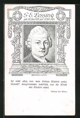 Künstler-AK Portrait des Dichters Gotthold Ephraim Lessing