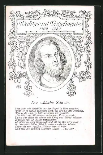 Künstler-AK Portrait des Minnesängers Walther v. d. Vogelweide