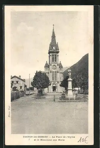 AK Cognin-les-Geores, La Place de l`Eglise, et le Monument aux Morts