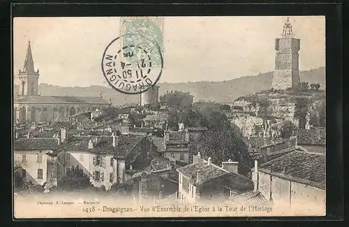 AK Draguignan, Vue d'Ensemble de l'Eglise a la Tour de l'Horloge