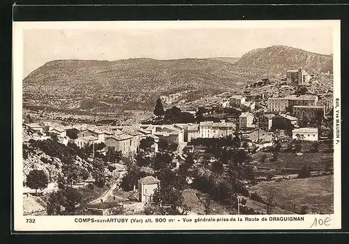 AK Comps-sur-Artuby, Vue generale prise de la Route de Draguignan