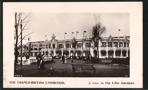 AK London, Franco-British Exhibition, A View in the Elite Gardens