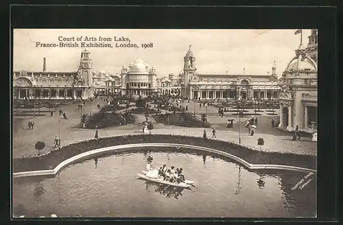 AK London, Franco-British Exhibition 1908, Court of Arts from Lake