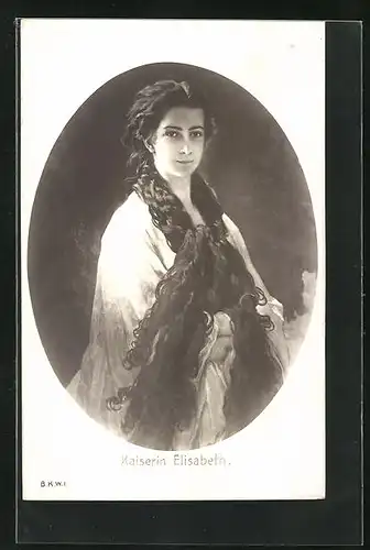 Künstler-AK Portrait Kaiserin Elisabeth (Sissi) von Österreich mit offenem Haar