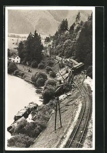 AK Leoben-Göss, Zerstörte Eisenbahn nach dem Zugunglück am 16.08.1931