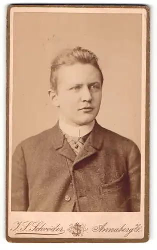 Fotografie J. S. Schröder, Annaberg i. S., Portrait blonder junger Mann im Jackett