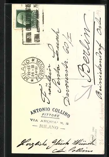 Künstler-AK sign. Antonio Collino: Kleiner Schafhirte mit Akkordeon, rückseitig Autograph