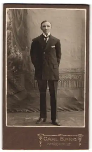 Fotografie Carl Bang, Hordum, Portrait junger Herr mit Krawatte im Anzug