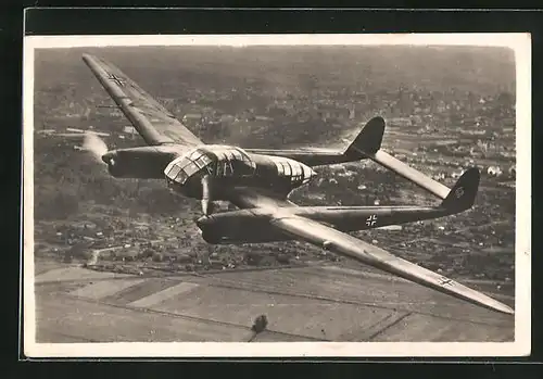AK Flugzeug Focke-Wulf Nahaufklärer FW 189 mit zwei Argus-Flugmotoren in der Luft, 