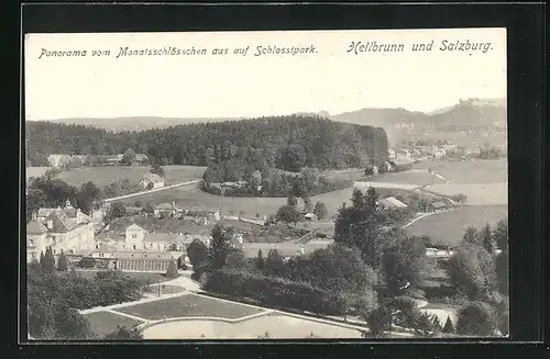 AK Hellbrunn, Panorama vom Monatsschlösschen aus auf Schlosspark