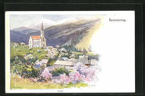 Künstler-Lithographie F. Witt: Semmering, Prein, Panorama