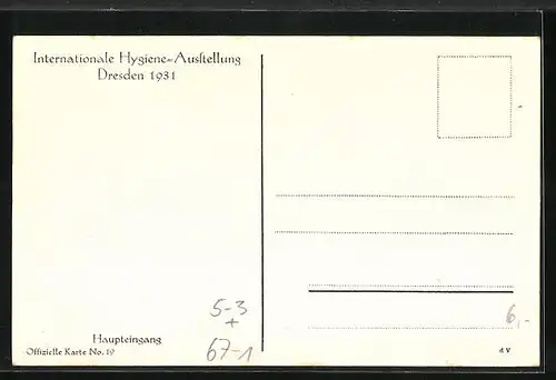 AK Dresden, Intern. Hygiene-Ausstellung 1931, Haupteingang, Bauhaus, Architektur