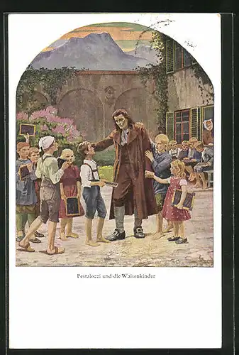 AK Pädagoge Johann Heinrich Pestalozzi mit seinen Waisenkindern