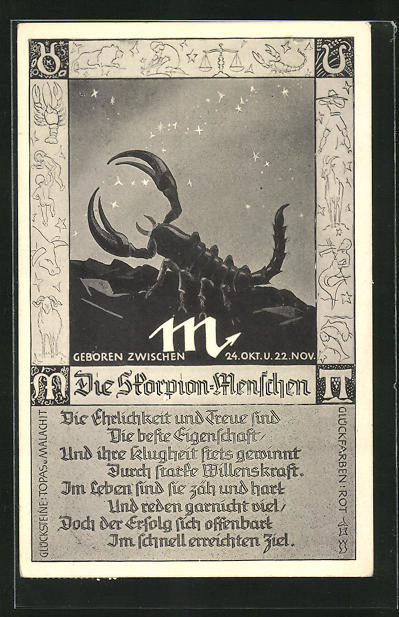 Ak Sternzeichen Skorpion Gedicht Zur Charakterisierung Von