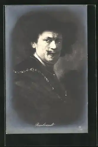 AK Rembrandt mit Schnurrbart, Maler