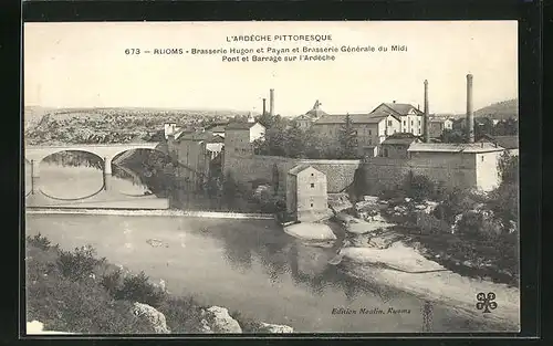 AK Ruoms, Brasserie Hugon et Payan et Brasserie Generale du Midi, Pont et Barrage sur l`Ardeche