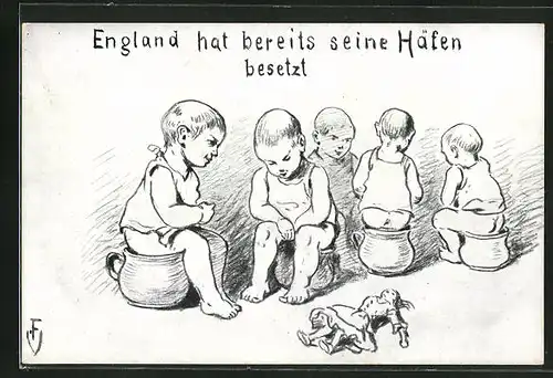 Künstler-AK England hat bereits seine Häfen besetzt, Kinder auf dem Töpfchen, Toilettenhumor
