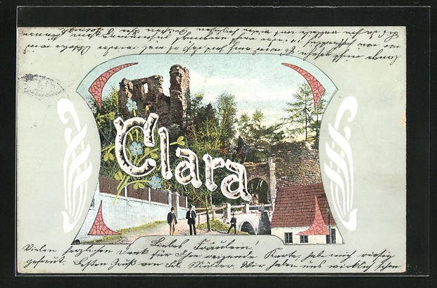 Passepartout Ak Namenstag Clara Ortspartie Mit Ruine Nr 8821128
