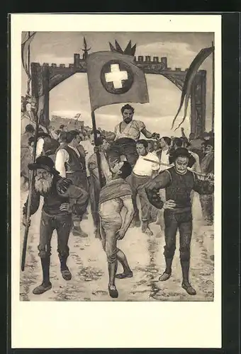Künstler-AK Ferdinand Hodler: Der Schwingerumzug, 1887