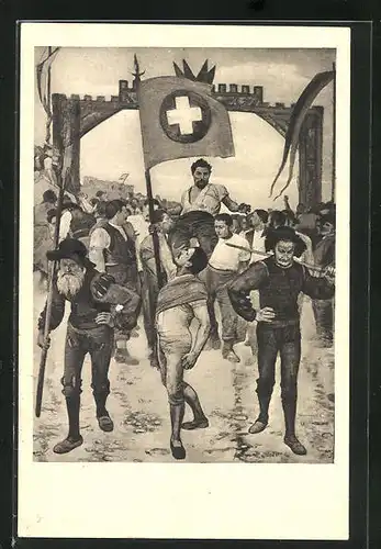 Künstler-AK Ferdinand Hodler: Der Schwingerumzug, 1887, Schweizer Ringer