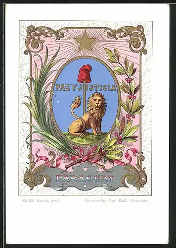 Lithographie Paraguay, Paz y Justicia, Wappen