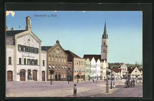 AK Neumarkt a. Rott, Blick auf Kirchturm und Häuserzeile
