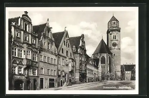 AK Donauwörth, Reichsstrasse mit Turm