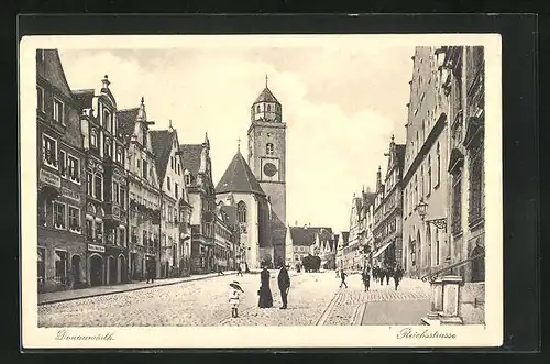 AK Donauwörth, Reichsstrase mit Münster und Geschäften